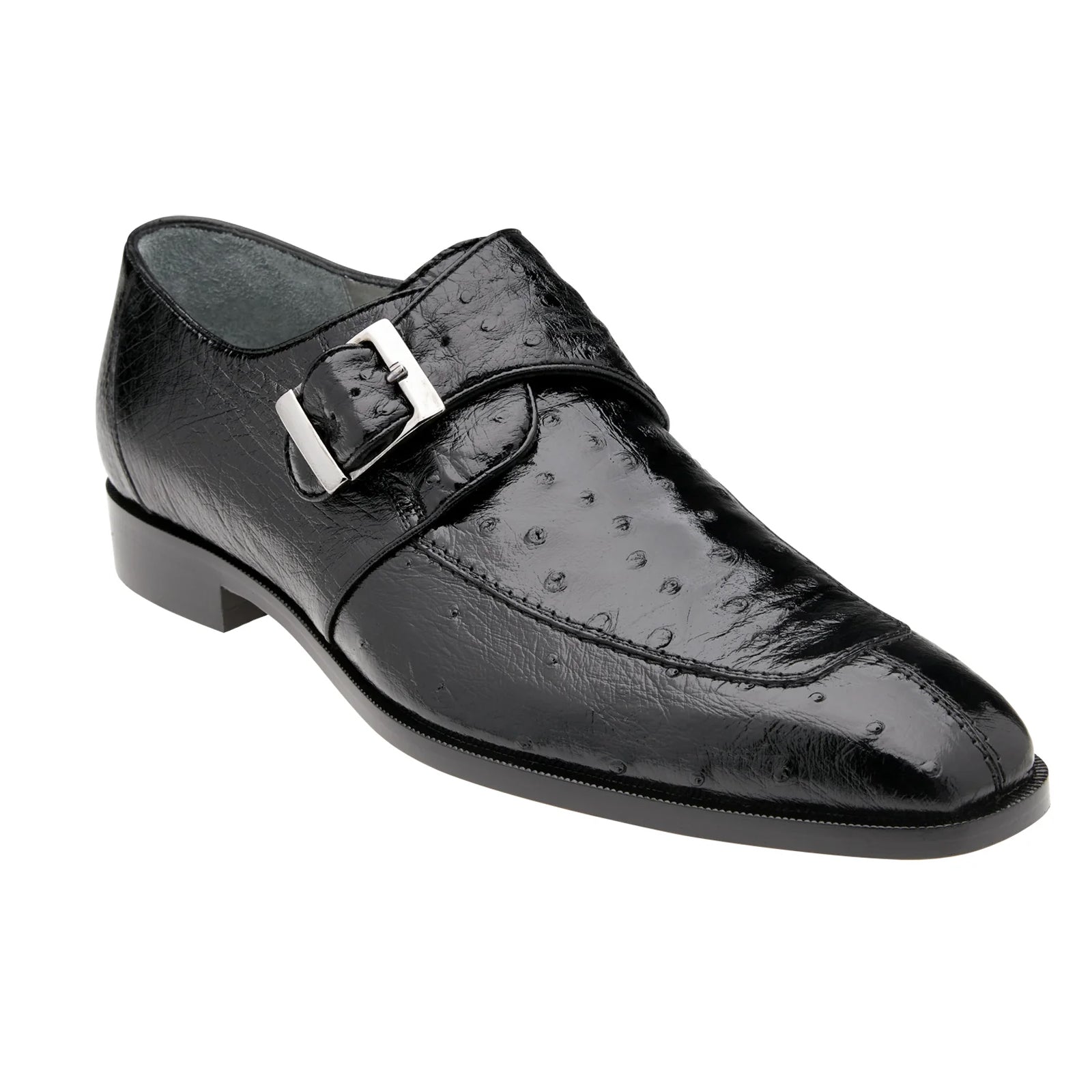 Men's Belvedere Josh Single Monkstrap Ostrich Dress Shoe in Black