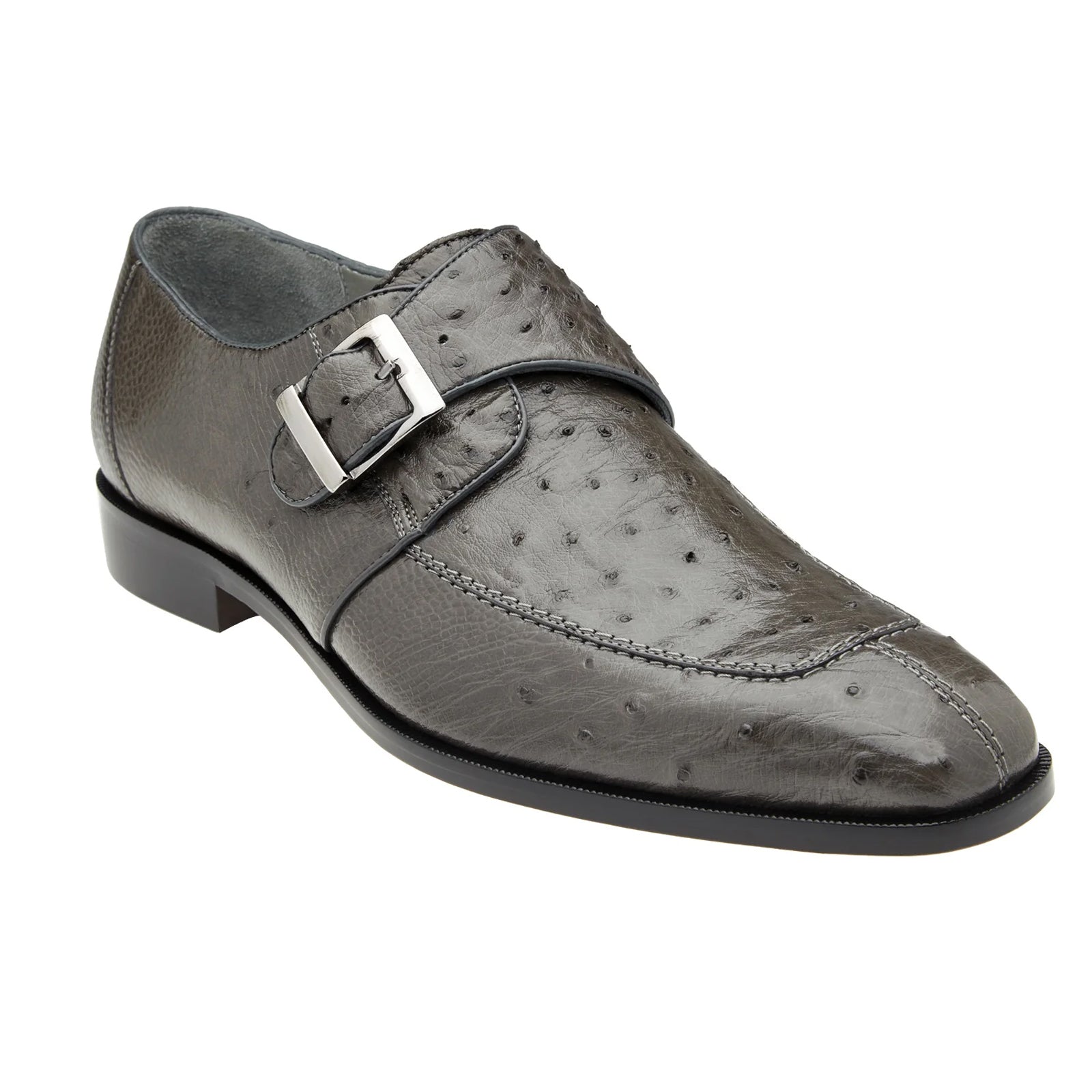 Men's Belvedere Josh Single Monkstrap Ostrich Dress Shoe in Grey