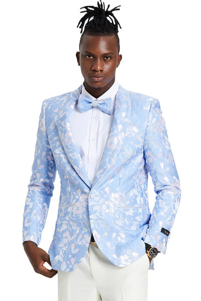 Men's slim fit sky blue & silver paisley foil print tuxedo dinner jacket for prom & wedding 1   - from alligatorwarehouse.com
