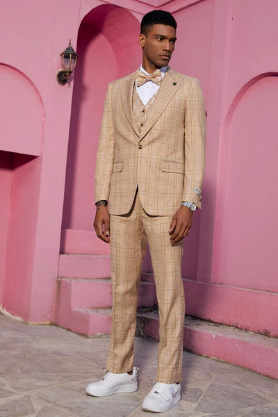 Tan Suits For Wedding - Tan Groomsmen Suits - Tan Peak Lapel Tuxedo 1   - from alligatorwarehouse.com