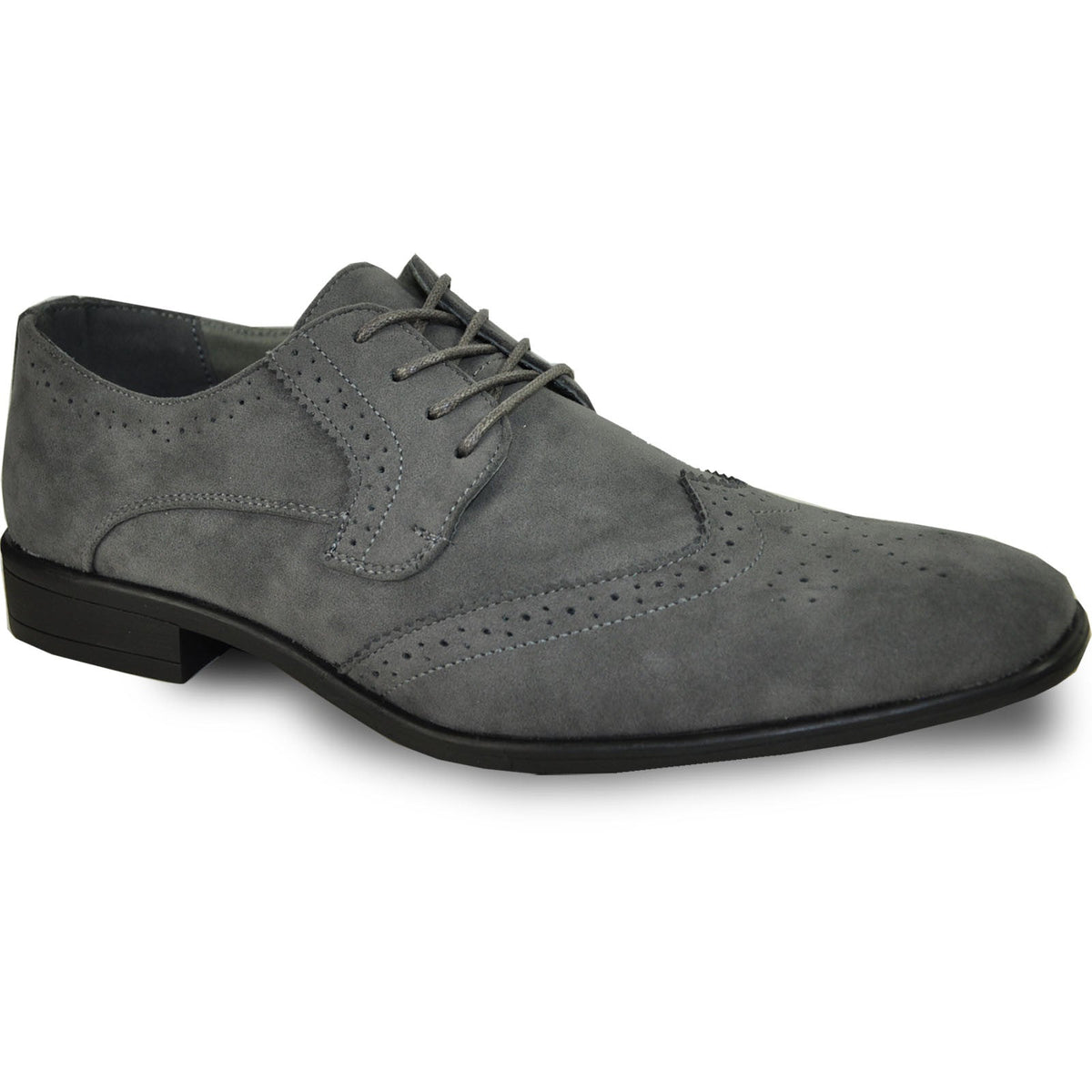 Bravo Mens Vegan Suede Wedding & Prom Wingtip Lace Up Dress Shoe in Grey