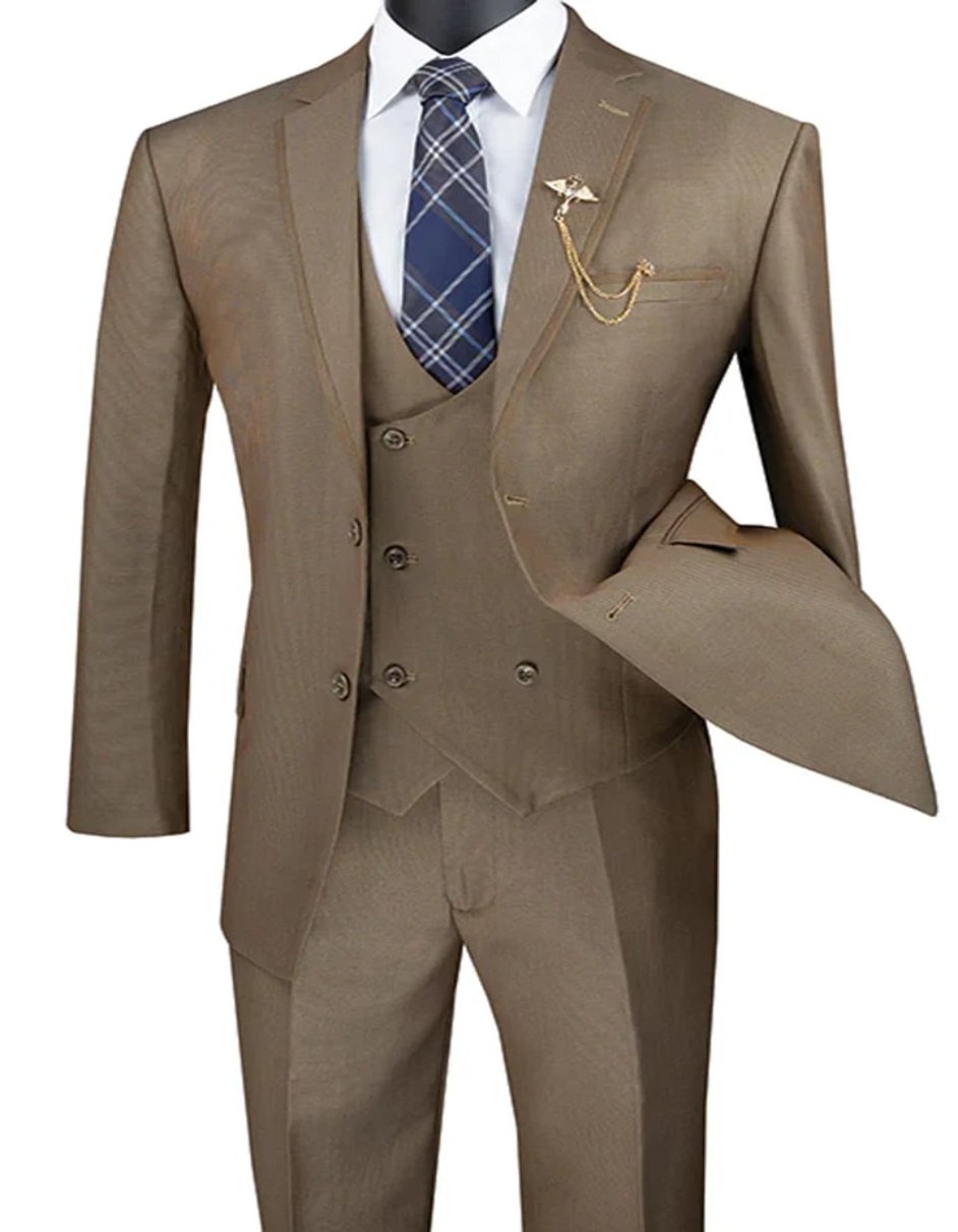 Mens Khaki Color Tuxedo - Mens Modern Fit Double Breasted Khaki Tuxedo Suit