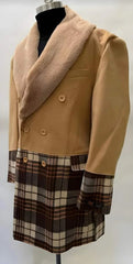 Mens Plaid Overcoat - Houndstooth Checker Pattern Topcoat - Brown Khaki Overcoat