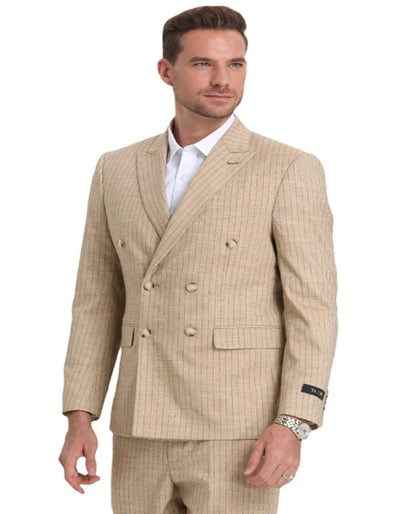 Mens Khaki Color Tuxedo - Mens Slim Fit Double Breasted Khaki Pinstripe Summer Suit 1   - from alligatorwarehouse.com