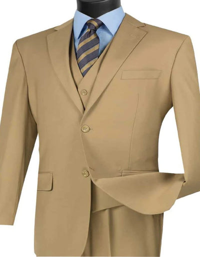Mens Khaki Color Tuxedo - Mens Basic Two Button Vested Khaki Suit 1   - from alligatorwarehouse.com
