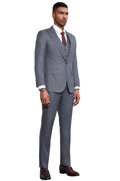 Men's Stacy Adams Vested Sharkskin Weave Pattern Suit in Grey 3 SM173H1-33-38R  - from alligatorwarehouse.com