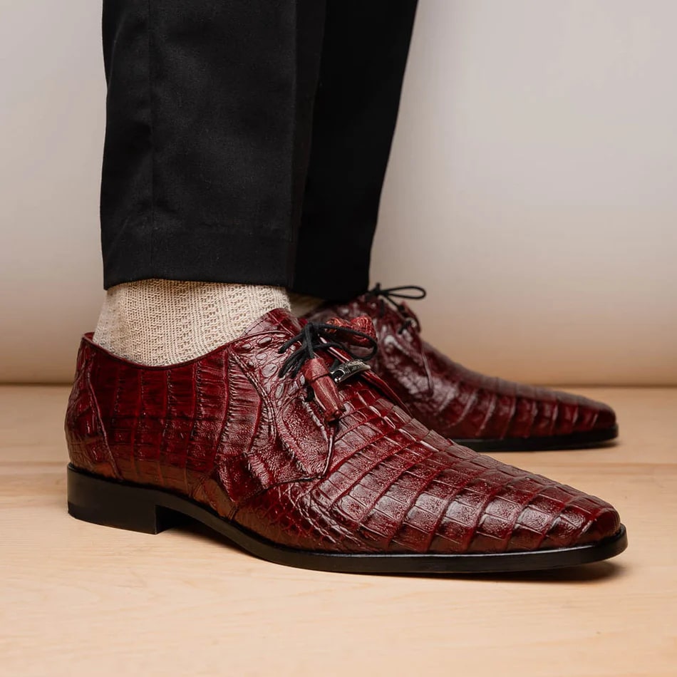 Marco Di Milano Lacio Men's Shoes Wine Exotic Crocodile Derby Oxfords