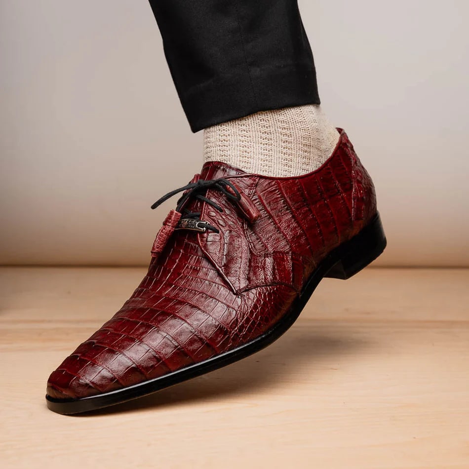 Marco Di Milano Lacio Men's Shoes Wine Exotic Crocodile Derby Oxfords