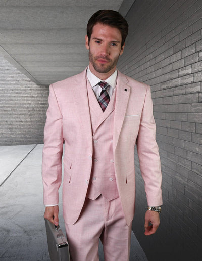 Mens 2 button Slim Fit Suit with Double Breasted Vest in Pink 1 LANZO_PINK_38S  - from alligatorwarehouse.com