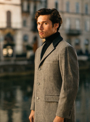 Herringbone Wool & Cashmere Chesterfield Overcoat – 1920s Full Length