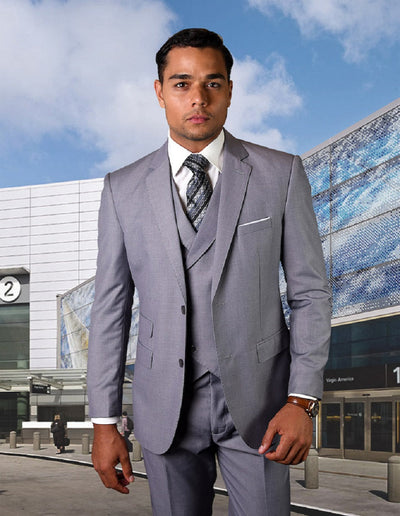 Mens 2 Button Slim Fit Wool Suit With Double Breasted Vest in Grey 1 LAZIO_GREY_36S  - from alligatorwarehouse.com