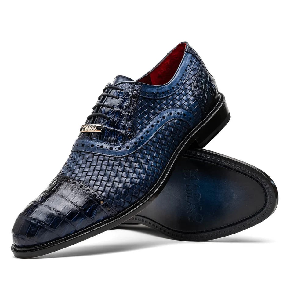 Marco Di Milano John Men's Shoes Exotic Caiman Crocodile / Woven Leather Dress Oxfords