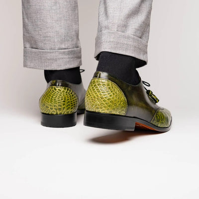 Marco Di Milano Anzio Exotic Alligator & Calfskin Leather Green Oxfords 4 ANZIO_ALLIGATOR_GREEN_8  - from alligatorwarehouse.com