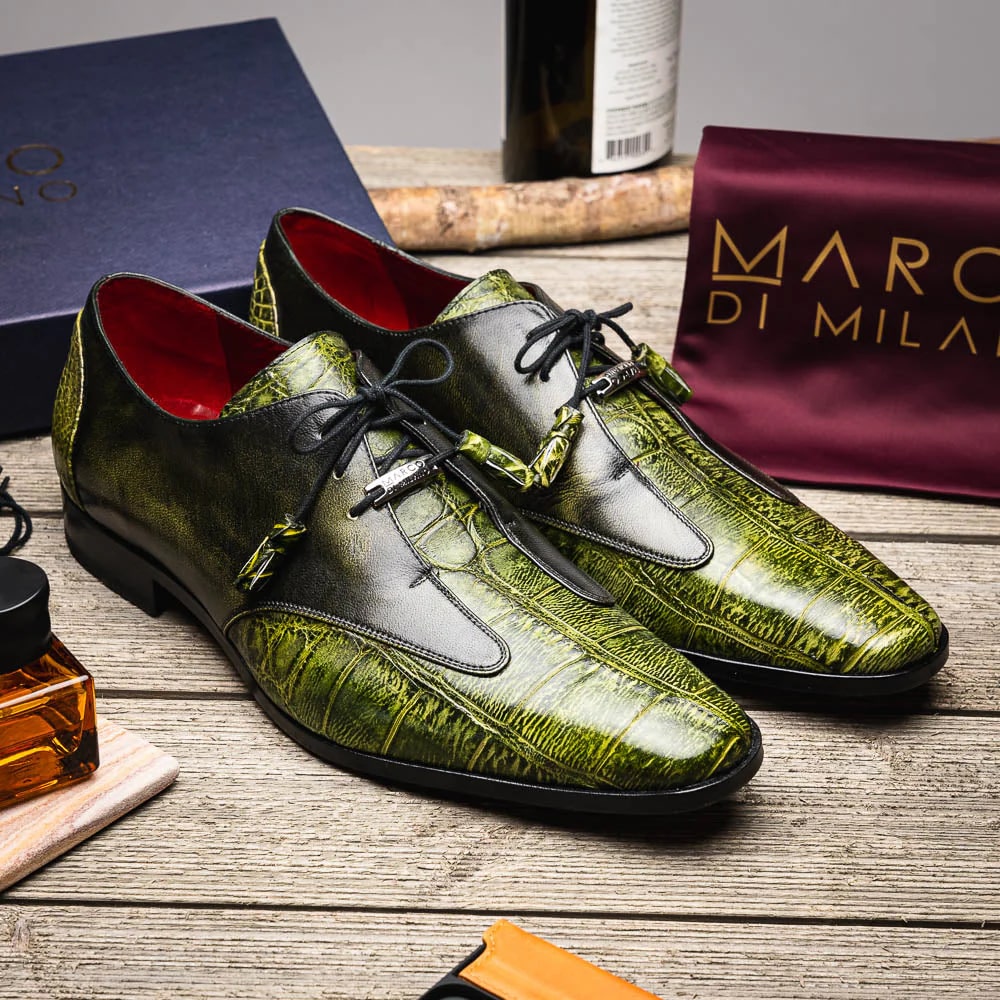 Marco Di Milano Anzio Exotic Alligator & Calfskin Leather Green Oxfords