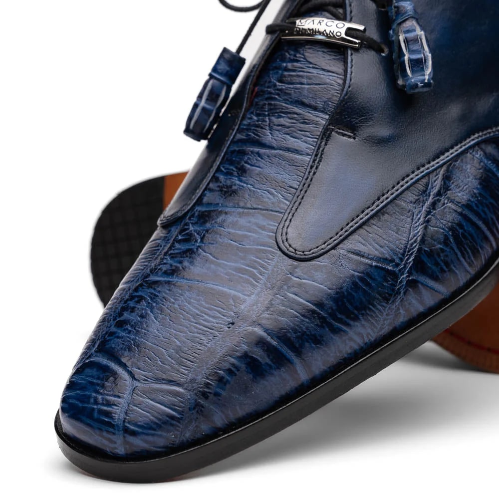 Marco Di Milano Anzio Exotic Alligator & Calfskin Leather Blue Oxfords