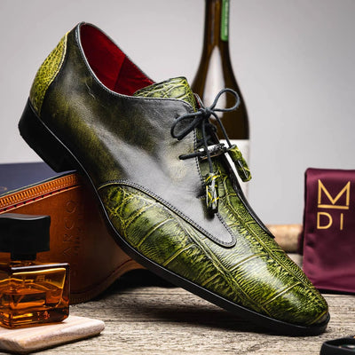 Marco Di Milano Anzio Exotic Alligator & Calfskin Leather Green Oxfords 12 ANZIO_ALLIGATOR_GREEN_8  - from alligatorwarehouse.com