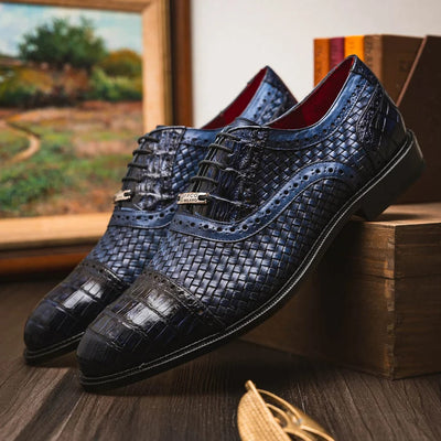 Marco Di Milano John Men's Shoes Exotic Caiman Crocodile / Woven Leather Dress Oxfords 15 JOHN_CAIMAN FUSCUS_BLACK_8.5  - from alligatorwarehouse.com