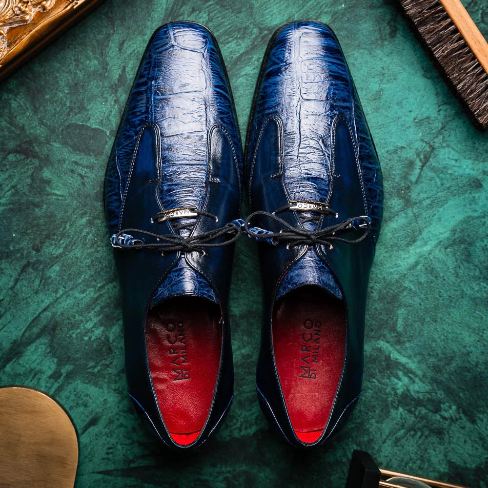 Marco Di Milano Anzio Exotic Alligator & Calfskin Leather Blue Oxfords