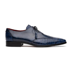 Marco Di Milano Anzio Exotic Alligator & Calfskin Leather Blue Oxfords