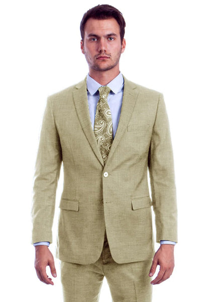 Men's Two Button Modern Fit Linen Look Summer Suit in Light Beige 1   - from alligatorwarehouse.com