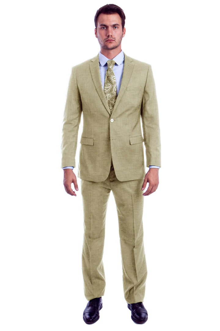 Men's Two Button Modern Fit Linen Look Summer Suit in Light Beige