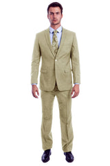 Men's Two Button Modern Fit Linen Look Summer Suit in Light Beige