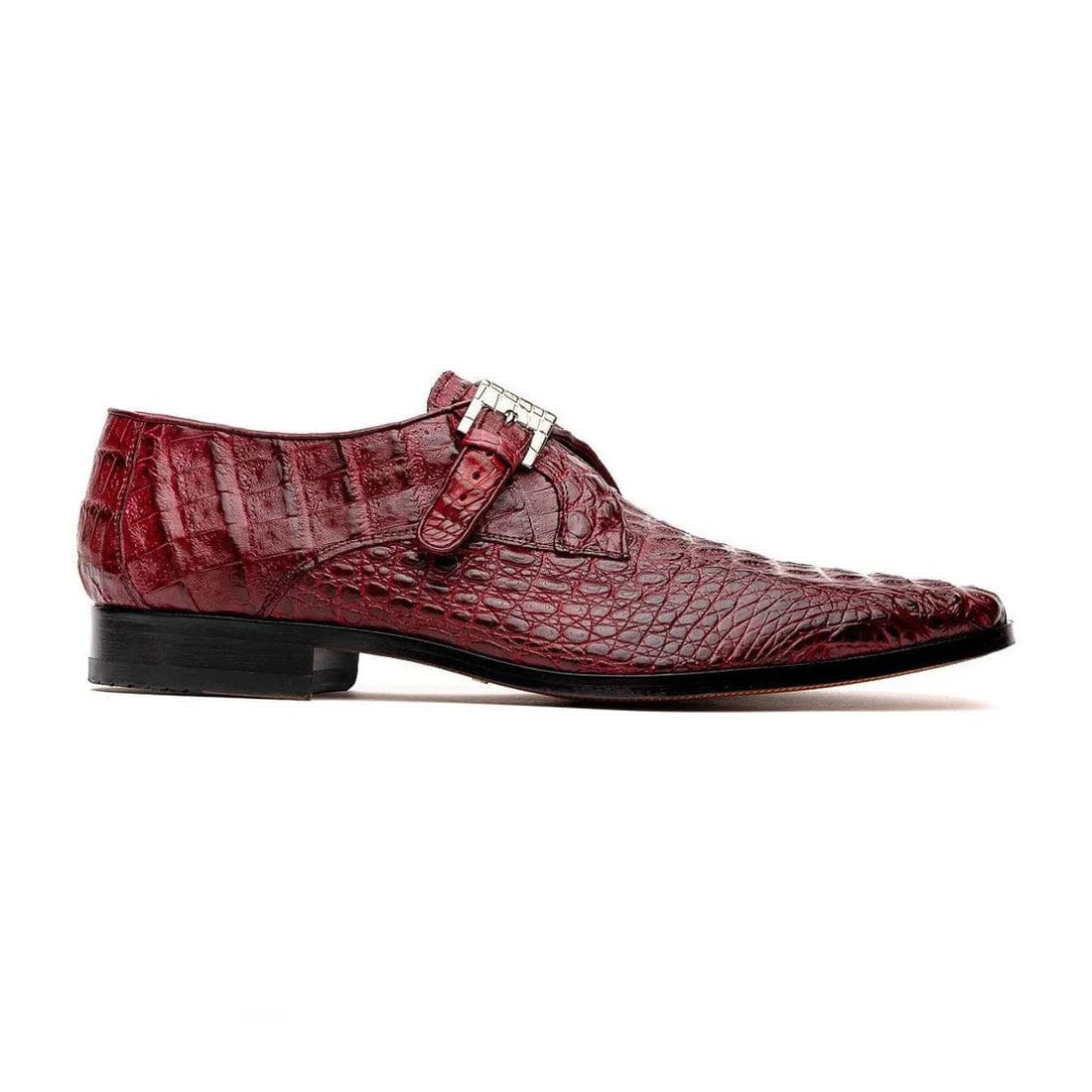 Marco Di Milano Rovigo Men's Shoes Wine Exotic Crocodile Skin Single Monk-strap Loafers