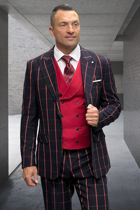 Men's Slim Fit Double Breasted Bold Gangster Pinstripe Suit In Black WZ-4288 - from alligatorwarehouse.com