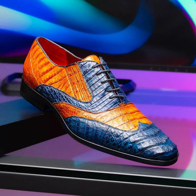 Marco Di Milano Luciano Men's Shoes Exotic Crocodile Classic Wingtip Dress Derby Oxfords 14 LUCIANO_CAIMAN FUSCUS_NAVY-BROWN_8  - from alligatorwarehouse.com