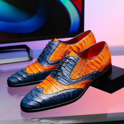 Marco Di Milano Luciano Men's Shoes Exotic Crocodile Classic Wingtip Dress Derby Oxfords 15 LUCIANO_CAIMAN FUSCUS_NAVY-BROWN_8  - from alligatorwarehouse.com