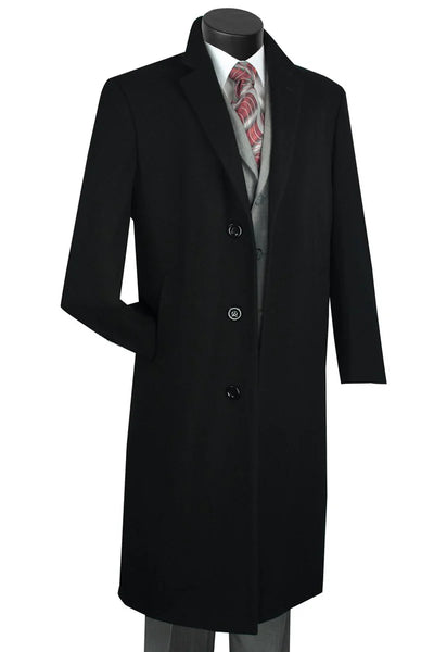 Men's Black Wool & Cashmere Overcoat – Classic Full Length Topcoat 7 SO1CL48-Black-S  - from alligatorwarehouse.com