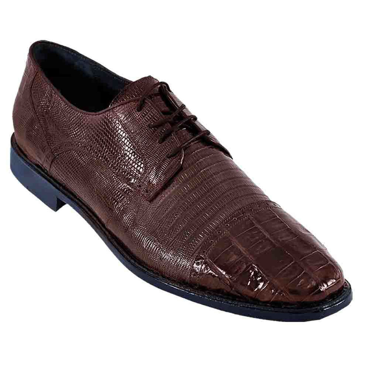 Los Altos Brown Caiman Belly & Teju Lizard Cap Toe Oxford Men's Lace Up Shoes