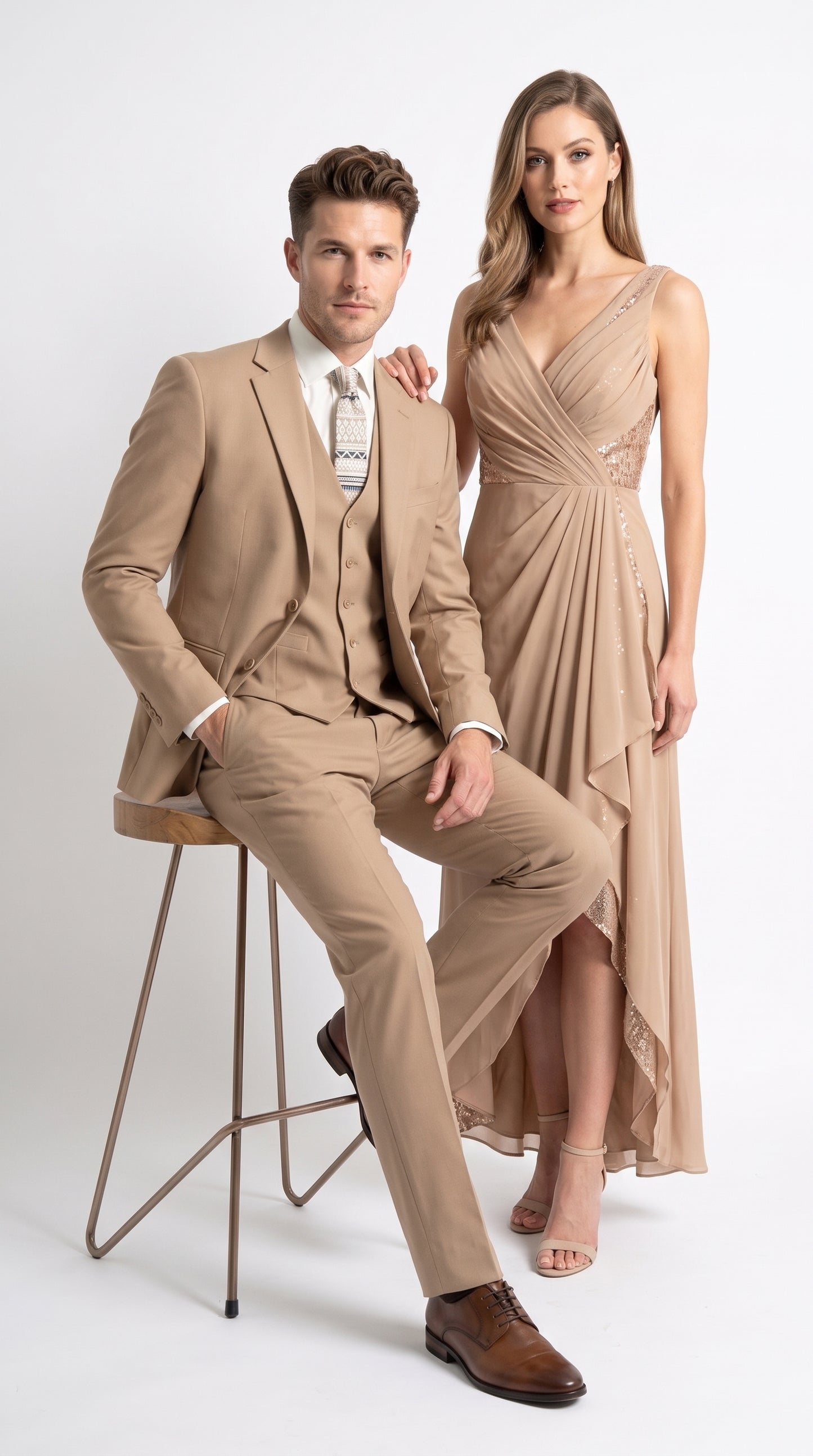 Apollo King Men’s Camel Classic Fit Vested Suit, 3 Piece Formal Wedding Business Dress Suit