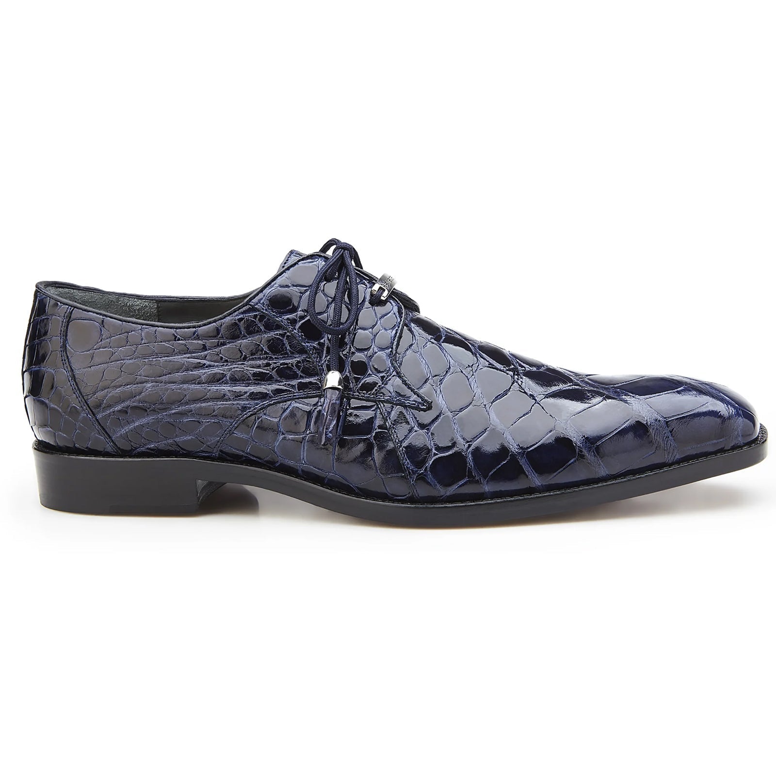 Men's Belvedere Lago Plain Toe American Alligator Dress Shoe in Navy 1 MEN 14010 NAVY-M-09  - from alligatorwarehouse.com
