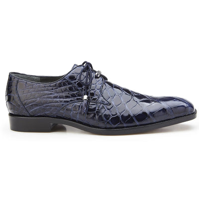 Men's Belvedere Lago Plain Toe American Alligator Dress Shoe in Navy 1 MEN 14010 NAVY-M-09.5  - from alligatorwarehouse.com