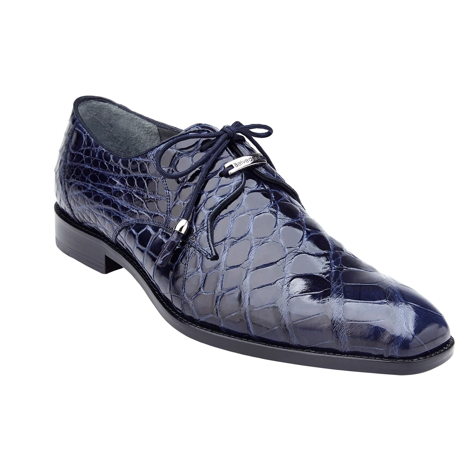 Men's Belvedere Lago Plain Toe American Alligator Dress Shoe in Navy 3 MEN 14010 NAVY-M-09  - from alligatorwarehouse.com