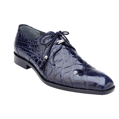 Men's Belvedere Lago Plain Toe American Alligator Dress Shoe in Navy 3 MEN 14010 NAVY-M-09.5  - from alligatorwarehouse.com