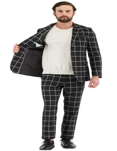 Mens Plaid Suits - Windowpane Pattern With Vest -Business Suit Black 4   - from alligatorwarehouse.com