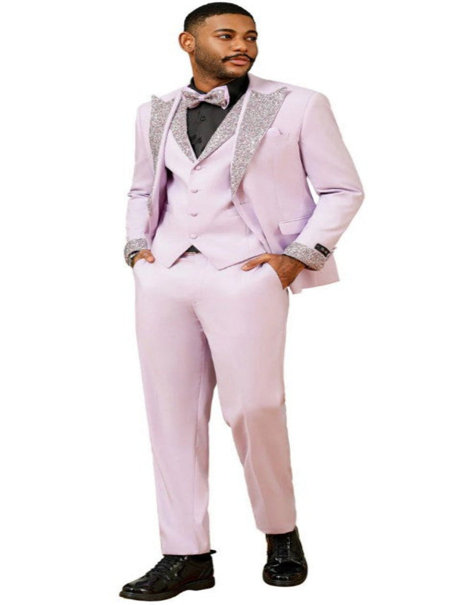 Lavender Prom Tuxedo - Perfect Wedding Suit Vested Rhinestone sequin Lapelled