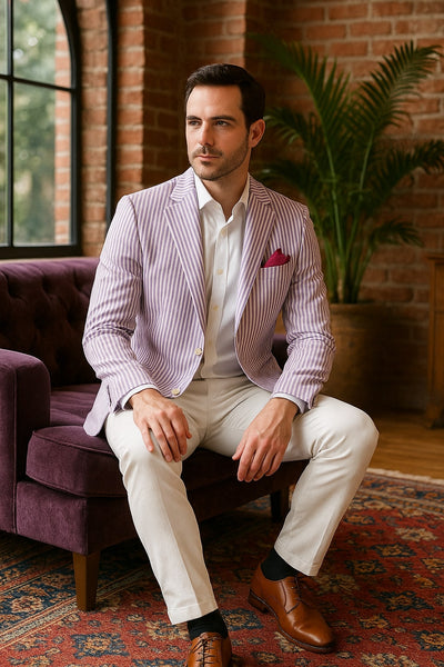 Mens Italian Lavender Seersucker Blazer – Lightweight Summer Striped Suit Jacket 1   - from alligatorwarehouse.com