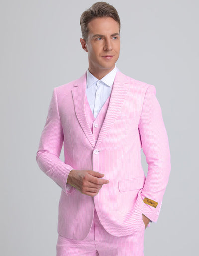 Mens Vested Summer Seersucker Suit in Pink Pinstripe 1 7X-7744  - from alligatorwarehouse.com