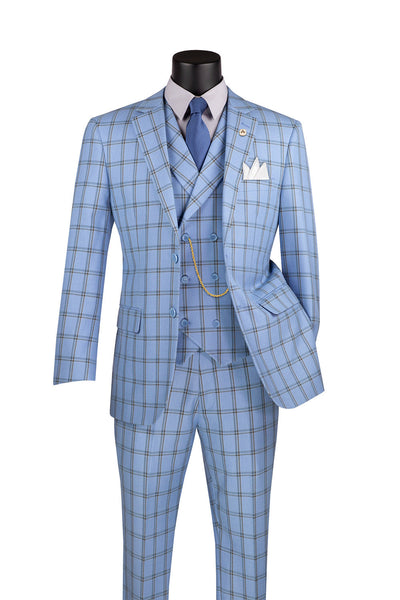 Lazio Collection - Modern Fit Windowpane Suit 3 Piece in Light Blue 1 SO1MV2W-4_LIGHTBLUE_46R  - from alligatorwarehouse.com