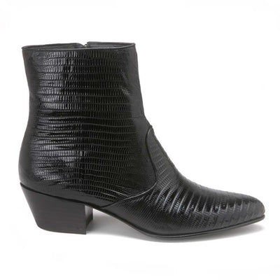 Los Altos Mens Black Genuine Lizard Leather Ankle Boots 1   - from alligatorwarehouse.com
