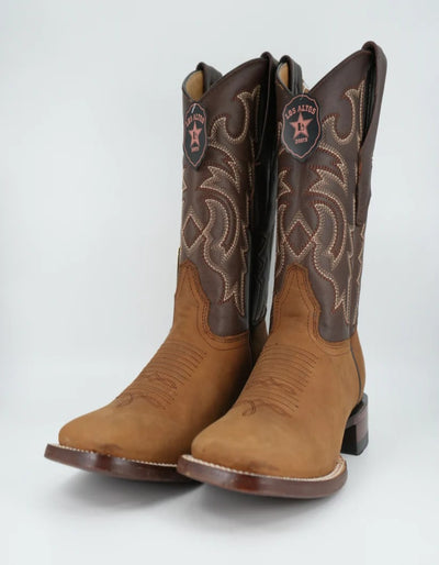 Los Altos Men's Crazy Leather Tan Wide Square Toe Boot 6   - from alligatorwarehouse.com