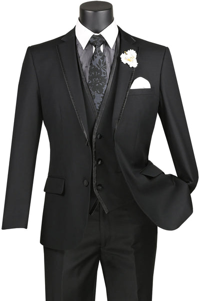 Leonardo Collection - Slim Fit Tuxedo 2 Buttons 3 Piece Suit Black 1 SO1SV2T-8_BLACK_40R  - from alligatorwarehouse.com