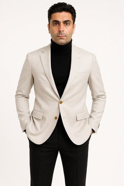 Mens Light Beige Casual Blazer with Slim Fit and Notch Lapel 1   - from alligatorwarehouse.com