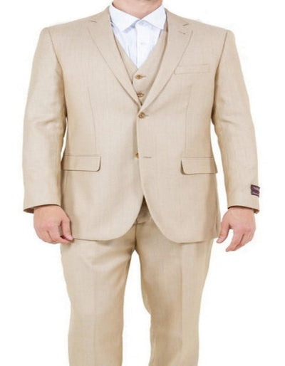 Mens Sharkskin 3 Piece Single Breasted Suit Light Beige 1   - from alligatorwarehouse.com