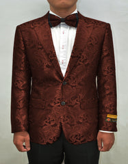 Mens Paisley Blazer - Floral Pattern Rust Copper Color and Black Mix - Light Brown Color Tuxedo Dinner Jacket