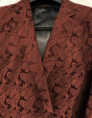 Mens Paisley Blazer - Floral Pattern Rust Copper Color and Black Mix - Light Brown Color Tuxedo Dinner Jacket