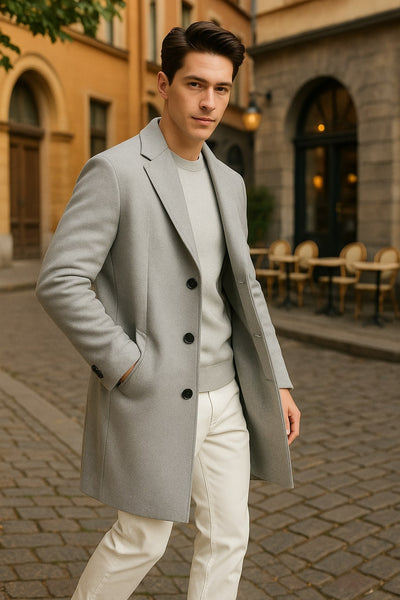 Mens Light Gray Wool Overcoat – Classic Single-Breasted Winter Coat 2   - from alligatorwarehouse.com